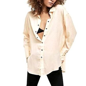 Free People Womens We the Free All Smiles Shirt in Ivory Combo Size large